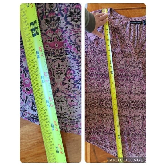 Cynthia Rowley Floral Blouse Tunic‎ Women's Size Medium Purple Pleated Oversized - Picture 8 of 8